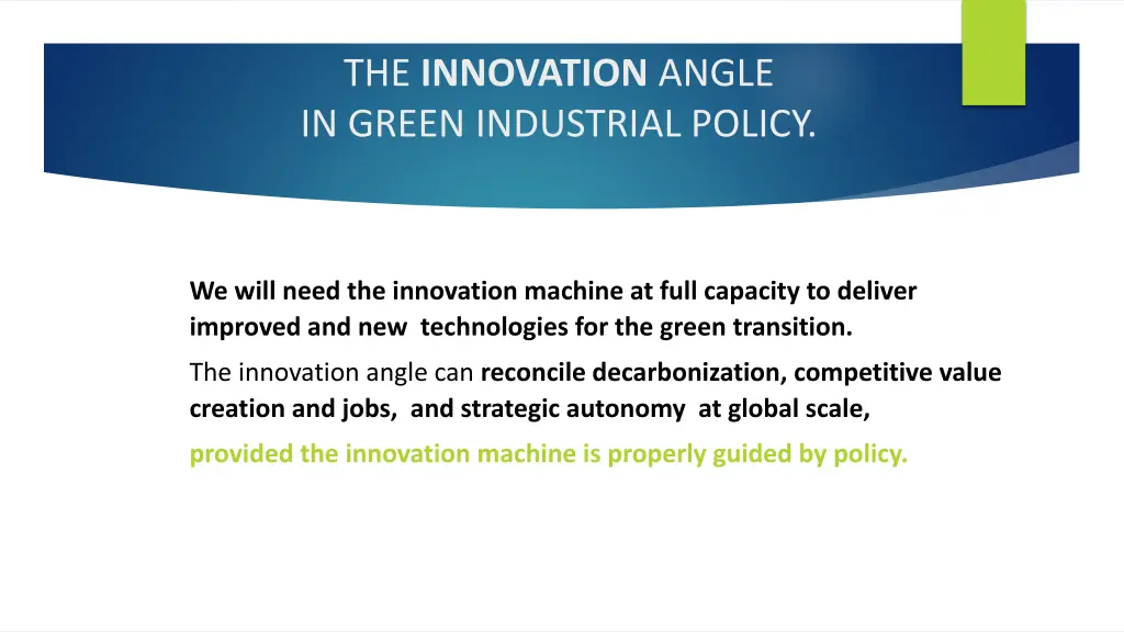 the innovation angle in green industrial policy