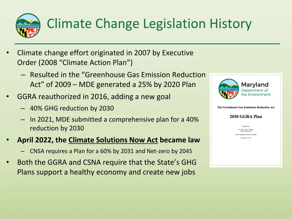 climate change legislation history