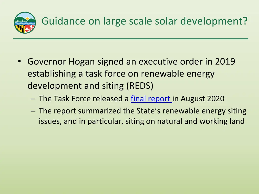 guidance on large scale solar development