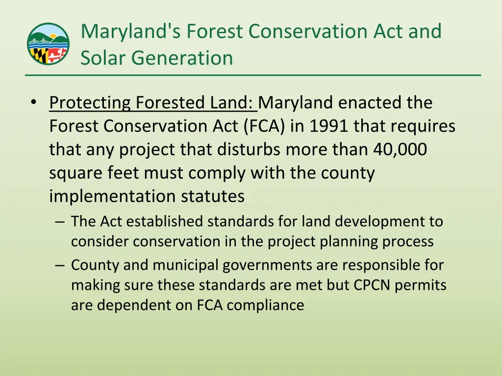 maryland s forest conservation act and solar