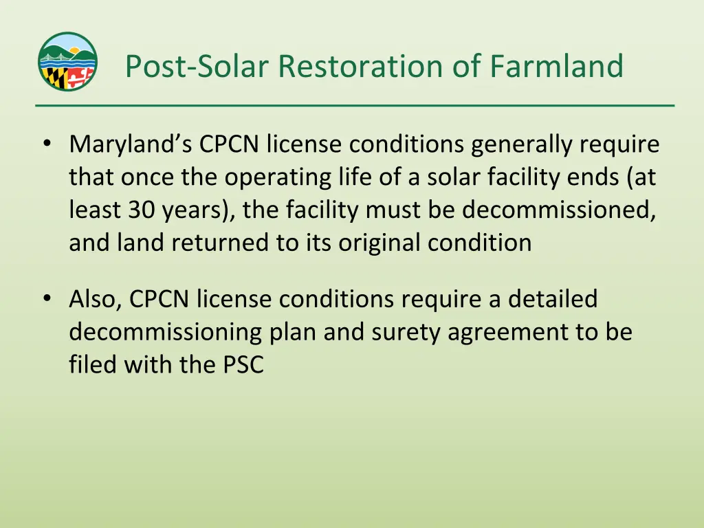 post solar restoration of farmland