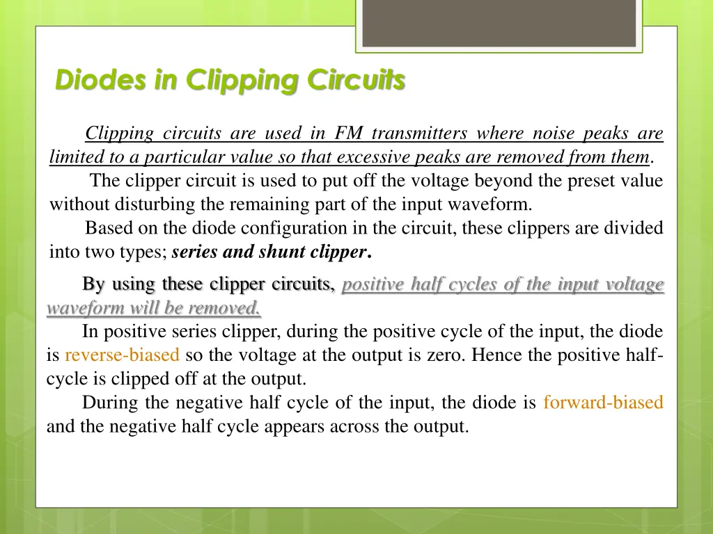 diodes in clipping circuits