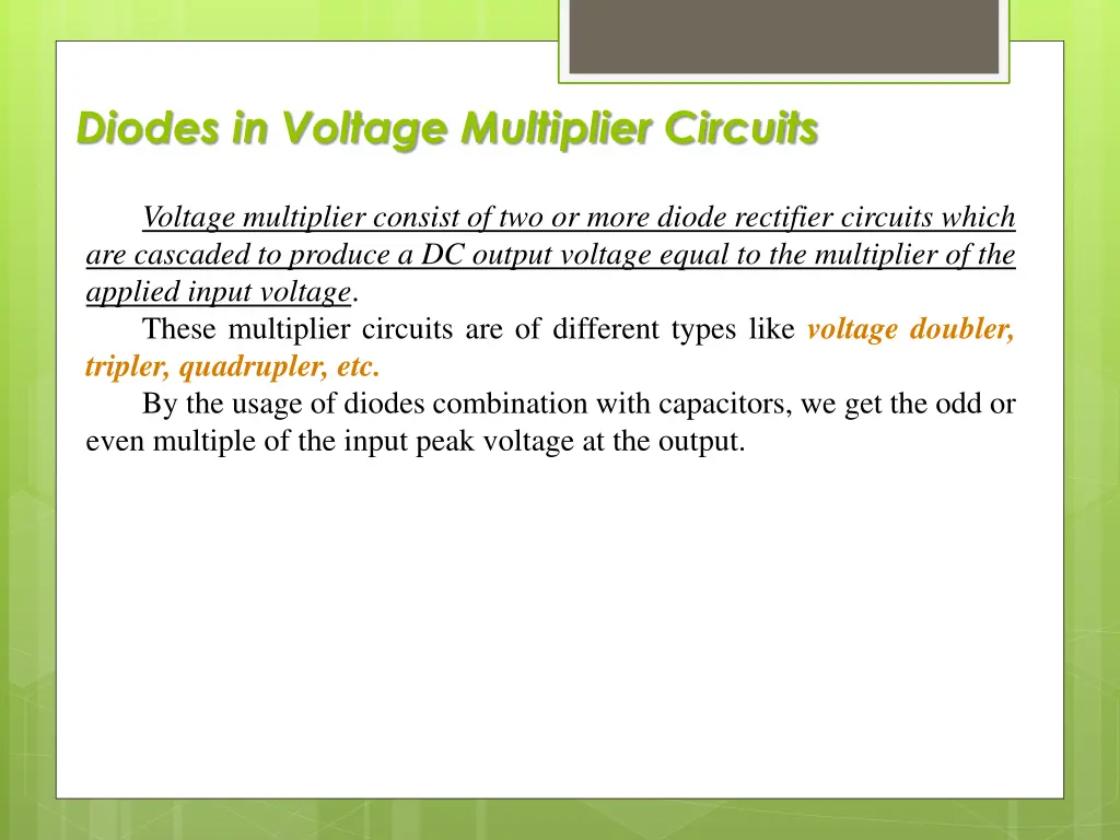 diodes in voltage multiplier circuits