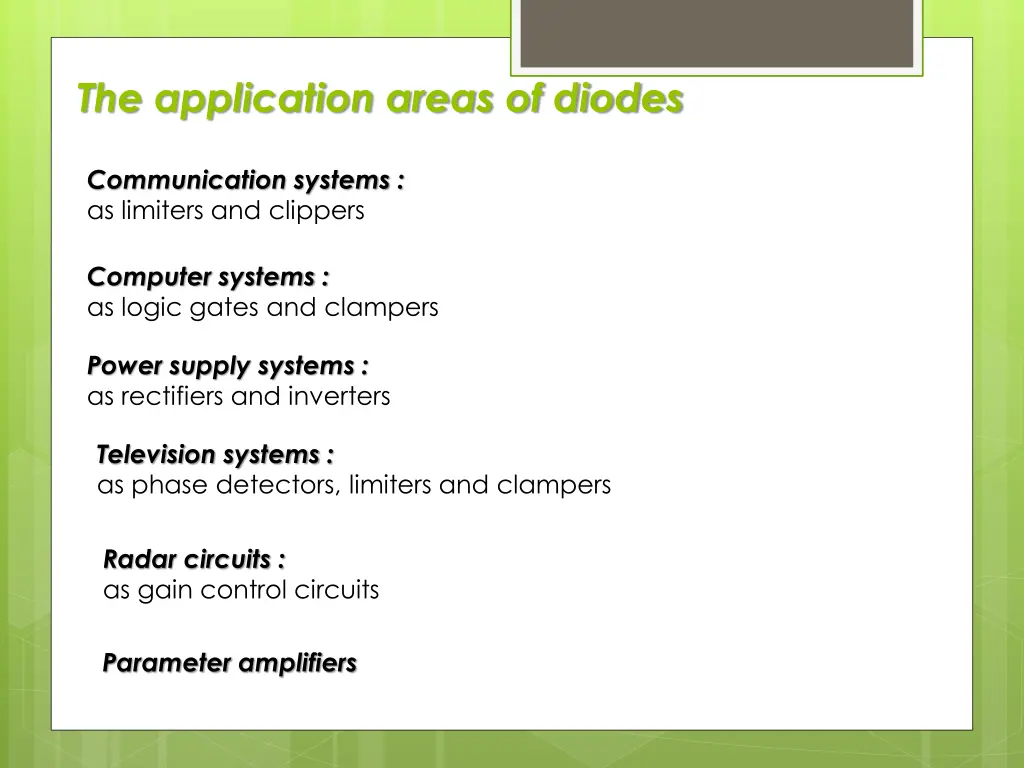 the application areas of diodes