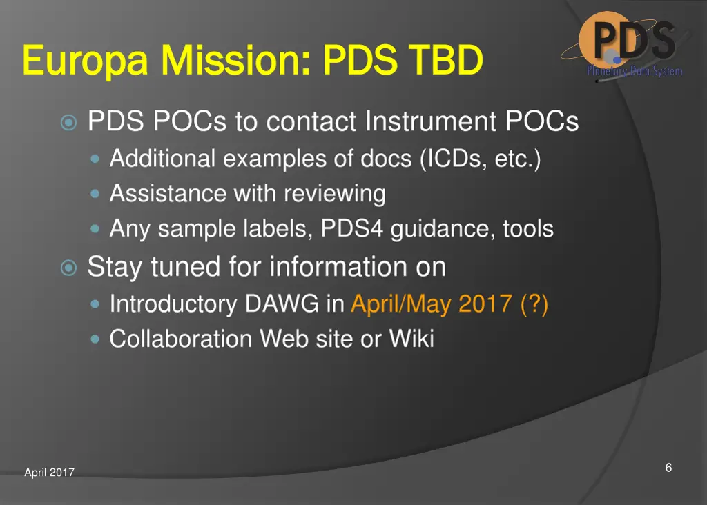 europa mission pds tbd europa mission pds tbd