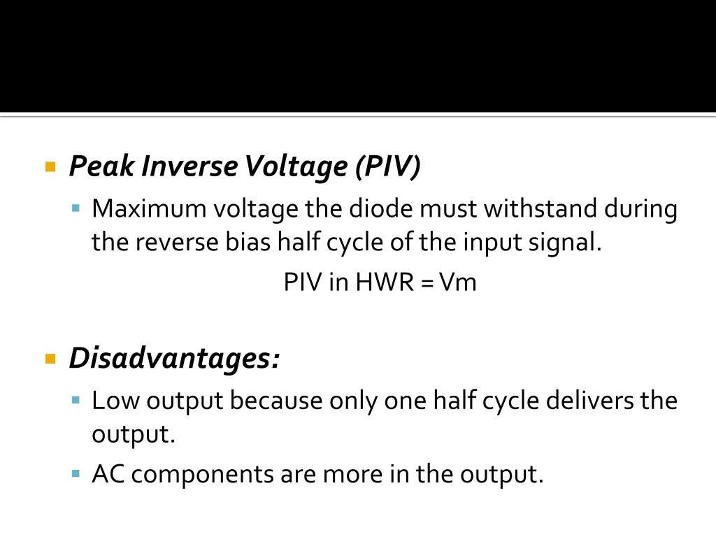 peak inverse voltage piv maximum voltage