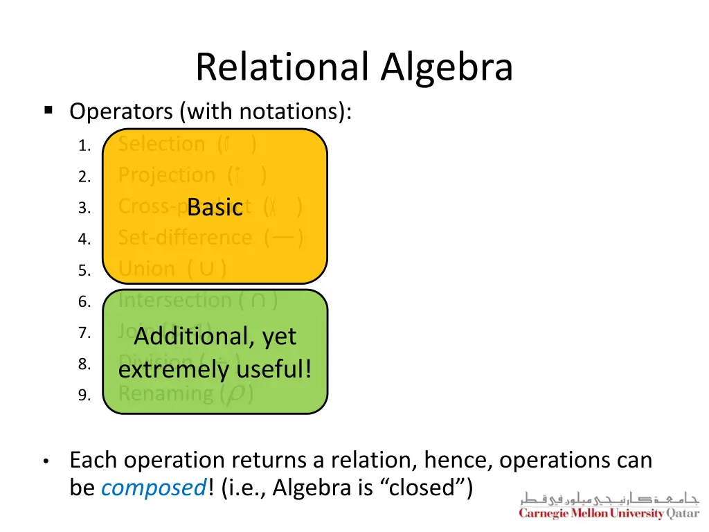 relational algebra operators with notations 1