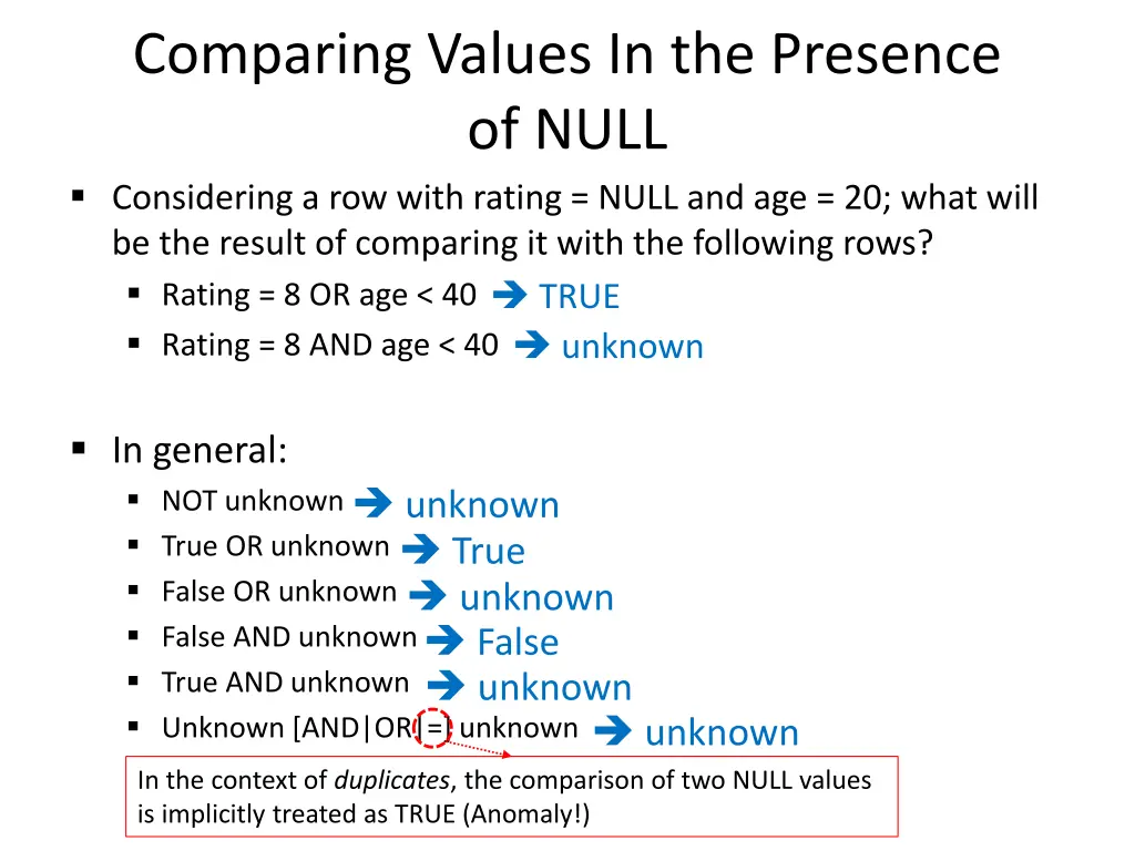 comparing values in the presence of null