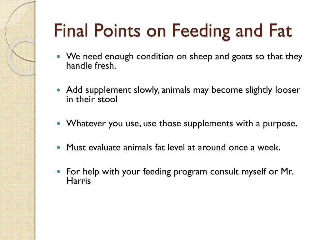 final points on feeding and fat