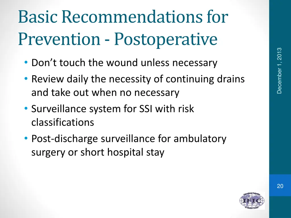 basic recommendations for prevention postoperative