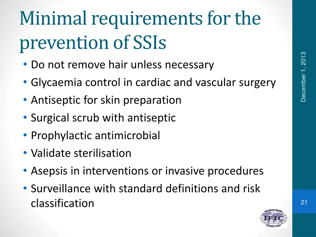 minimal requirements for the prevention of ssis