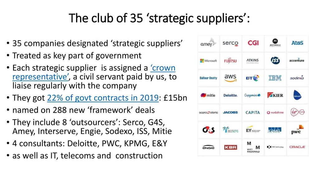 the club of 35 strategic suppliers the club