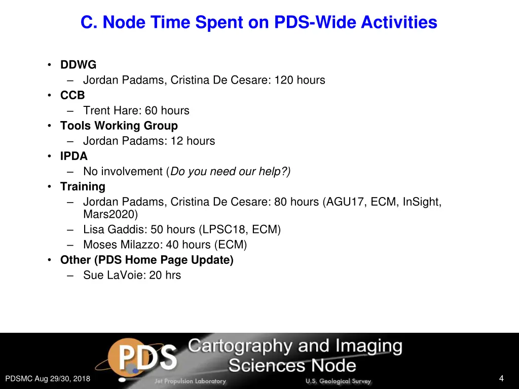 c node time spent on pds wide activities