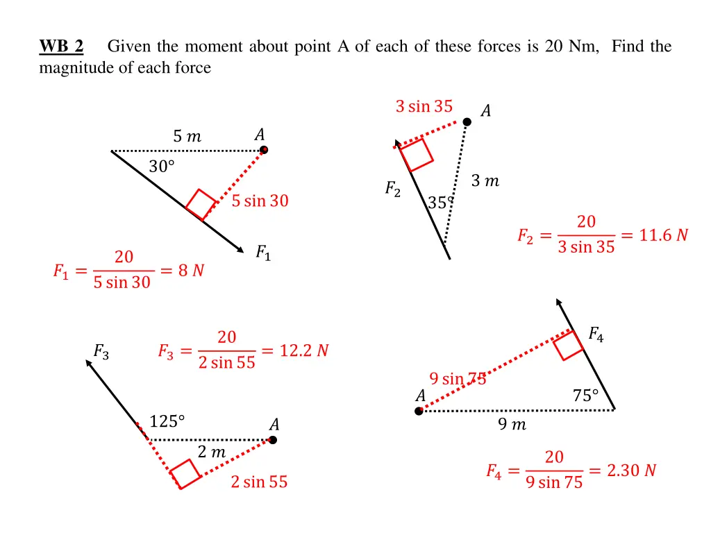 wb 2 given the moment about point a of each