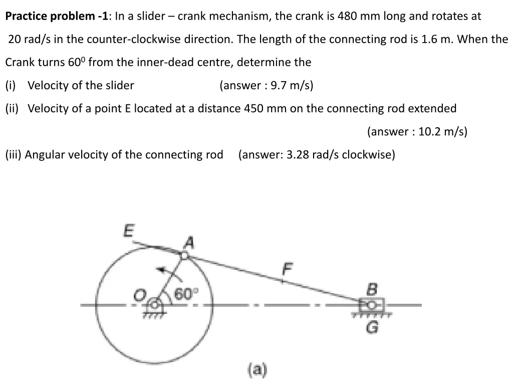 practice problem 1 in a slider crank mechanism