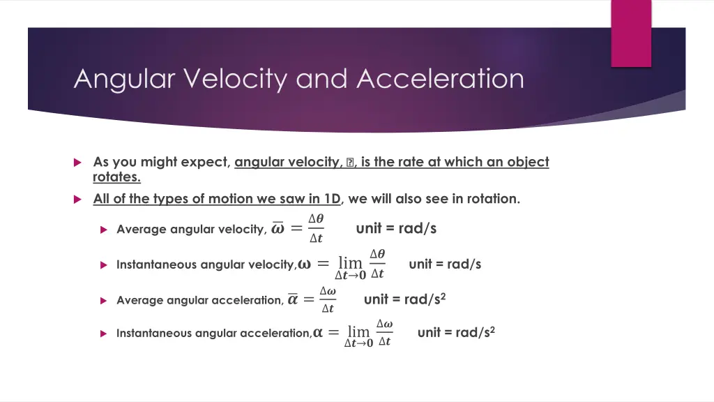 angular velocity and acceleration