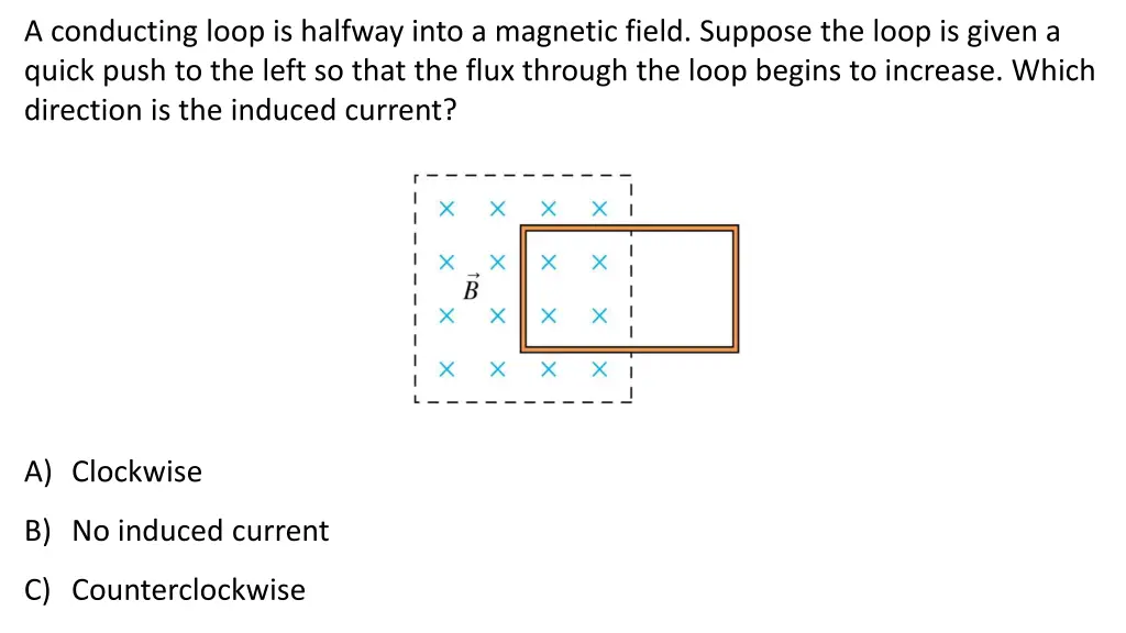 a conducting loop is halfway into a magnetic