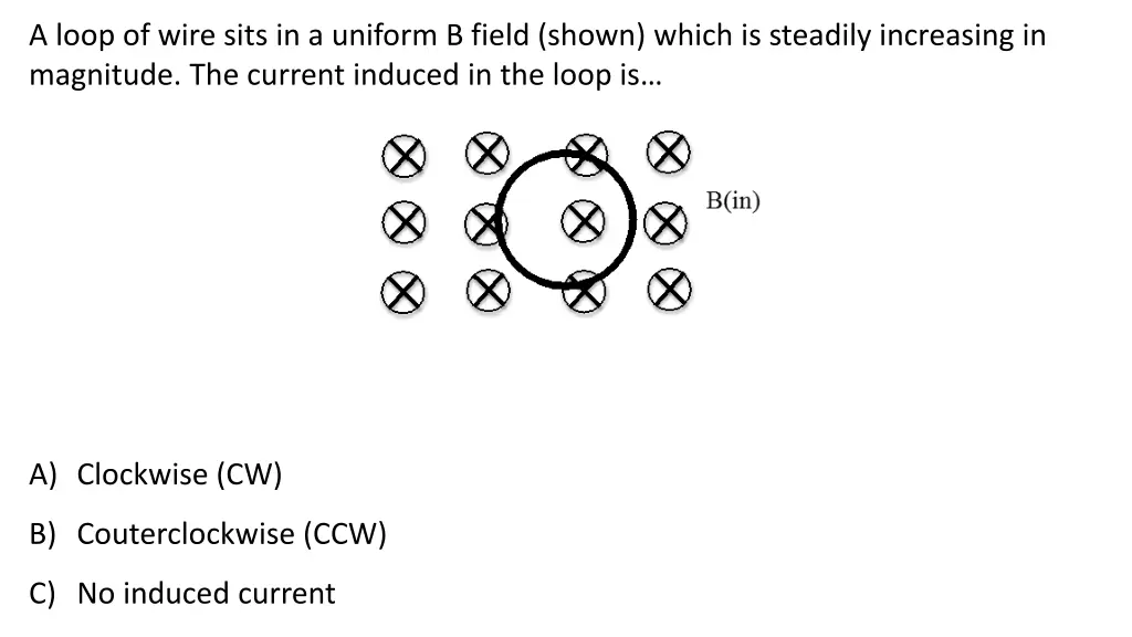 a loop of wire sits in a uniform b field shown