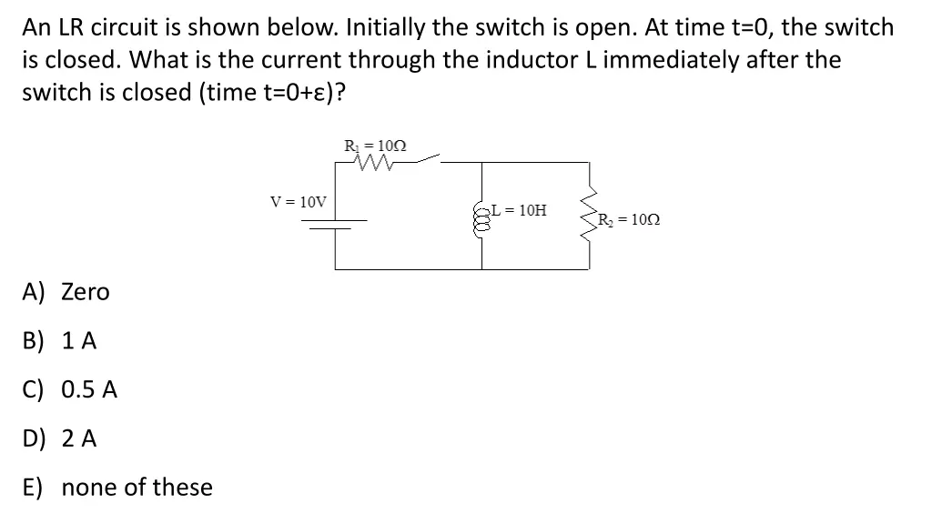 an lr circuit is shown below initially the switch