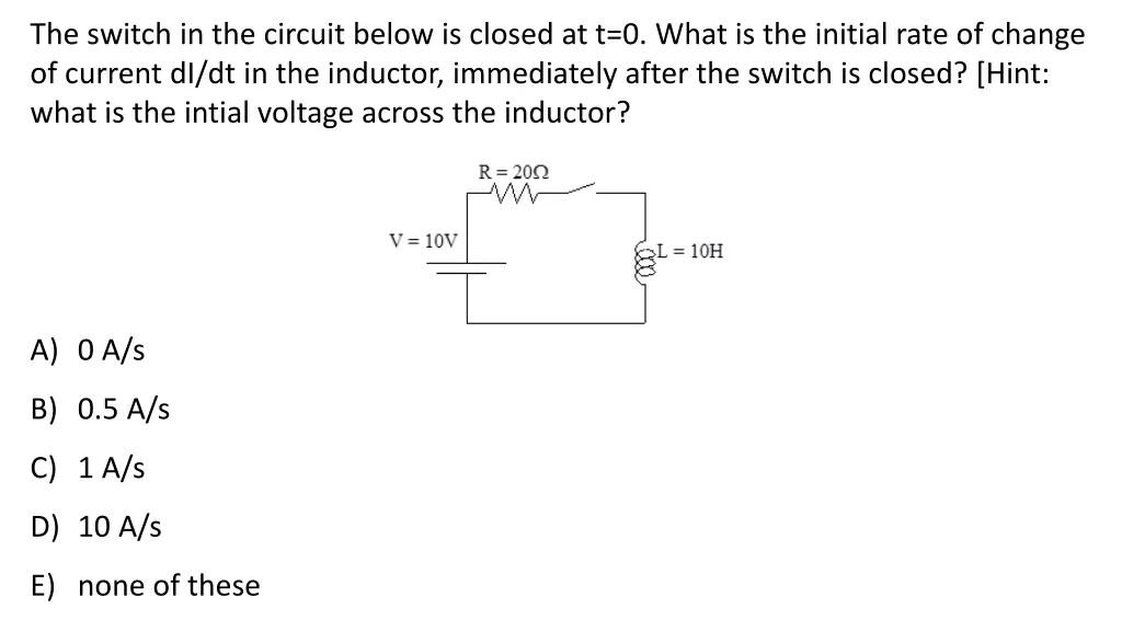 the switch in the circuit below is closed 1