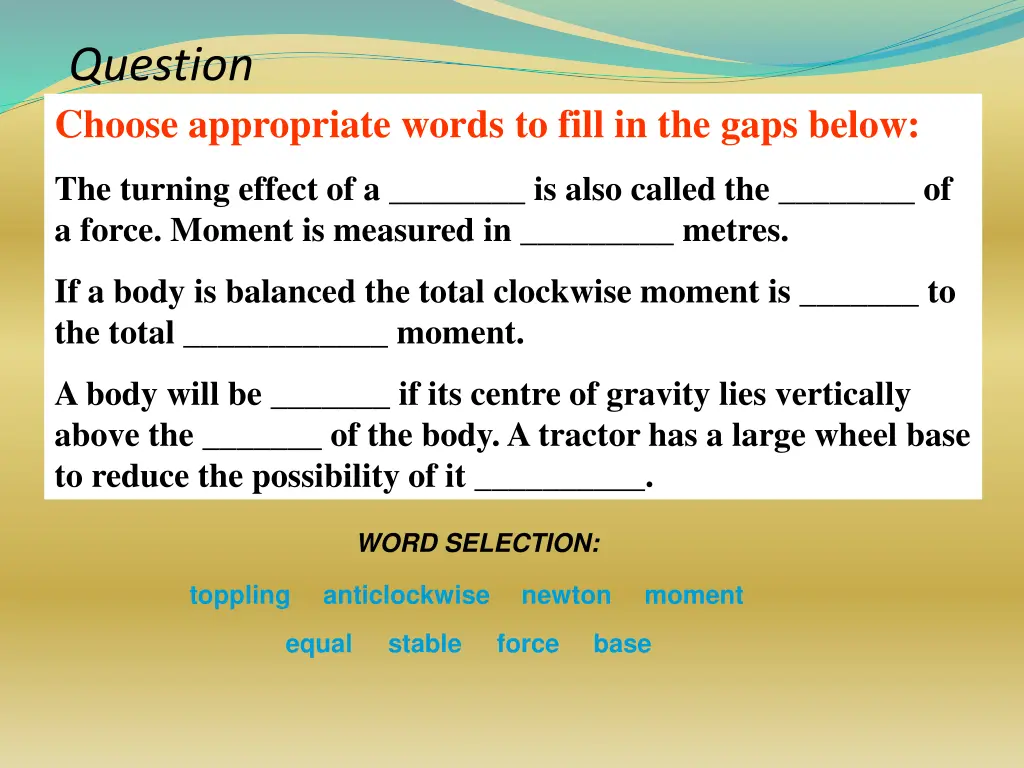 question choose appropriate words to fill 2