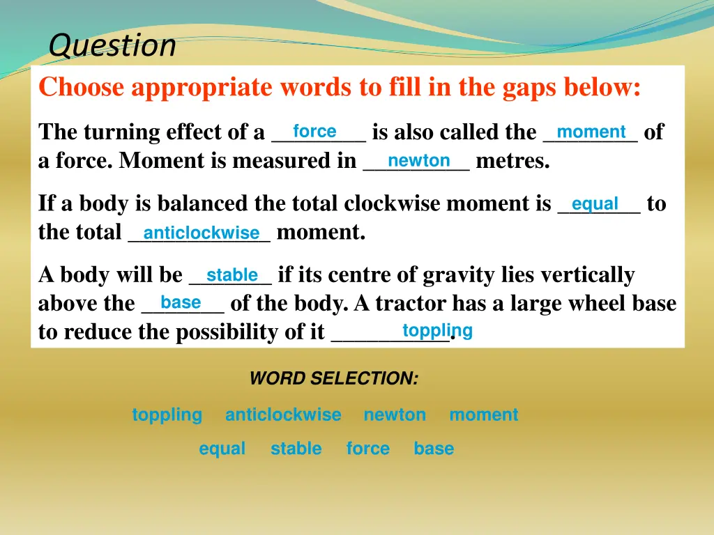 question choose appropriate words to fill 3