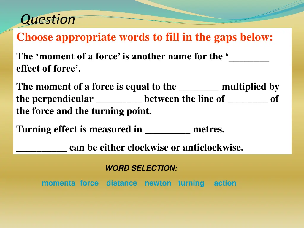 question choose appropriate words to fill