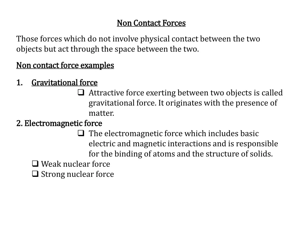 non non contact contact f forces