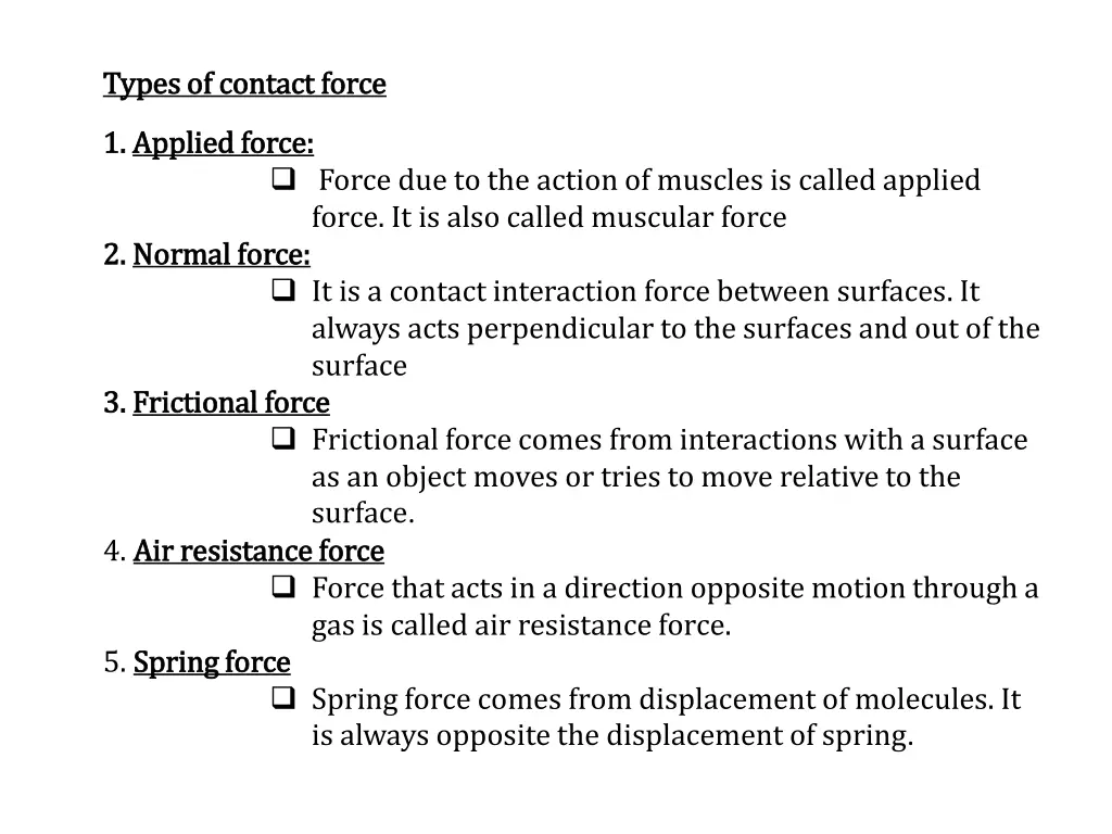 types of contact types of contact force