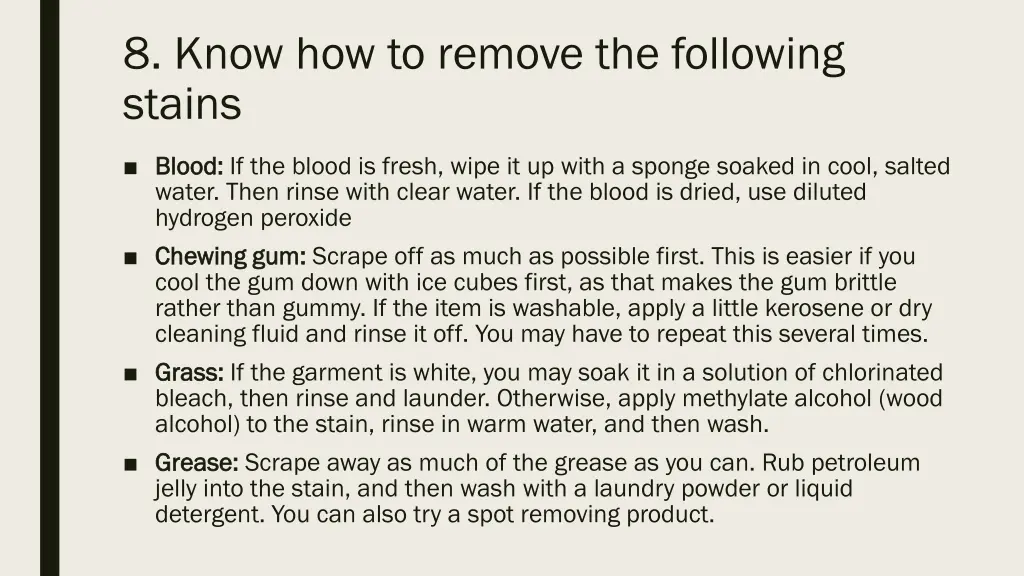 8 know how to remove the following stains