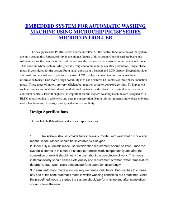 embedded system for automatic washing machine