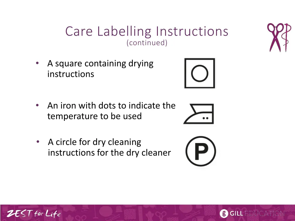 care labelling instructions continued