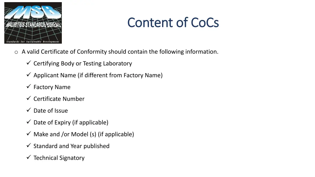 content of content of cocs