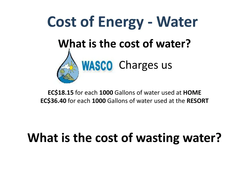 cost of energy water