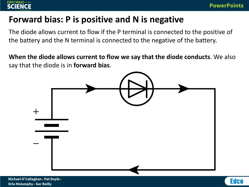 forward bias p is positive and n is negative