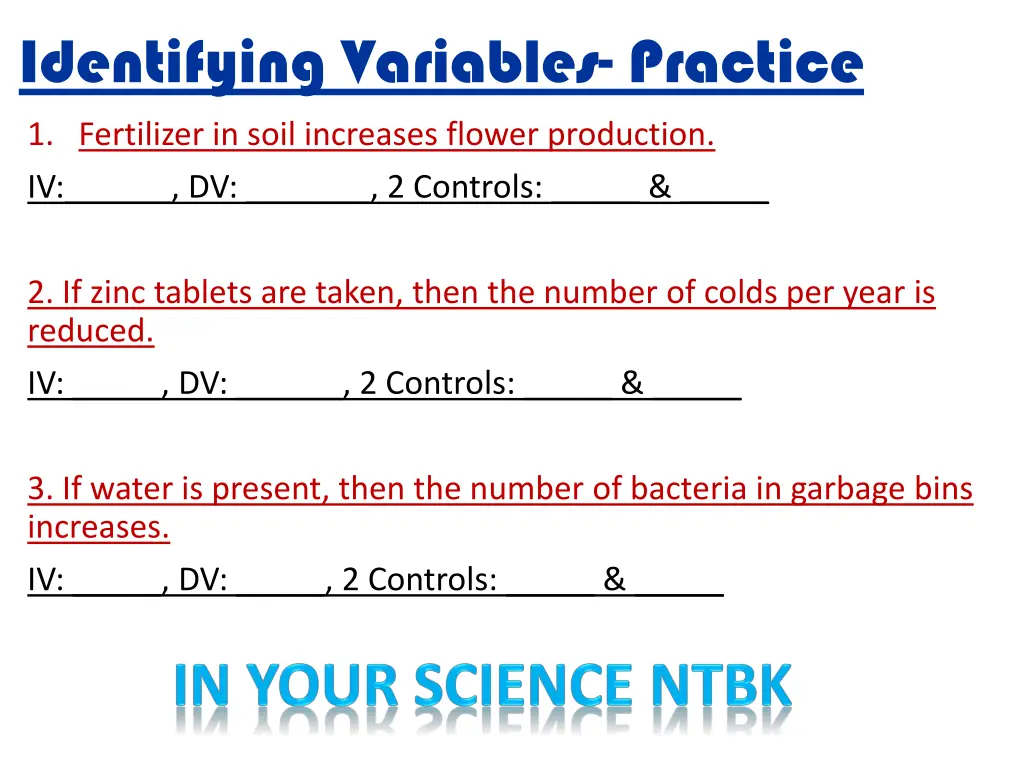 identifying variables practice