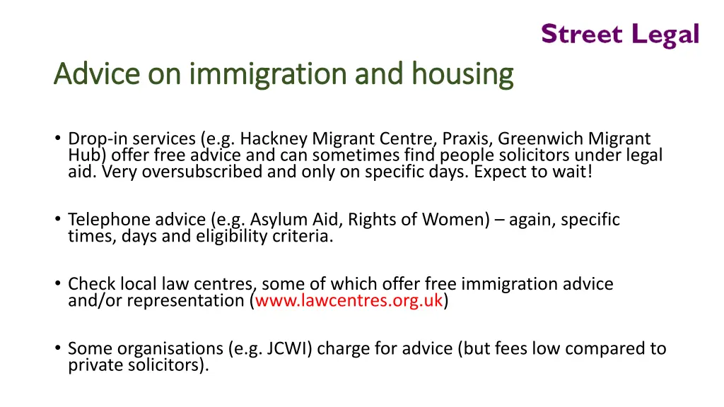 advice on immigration and housing advice