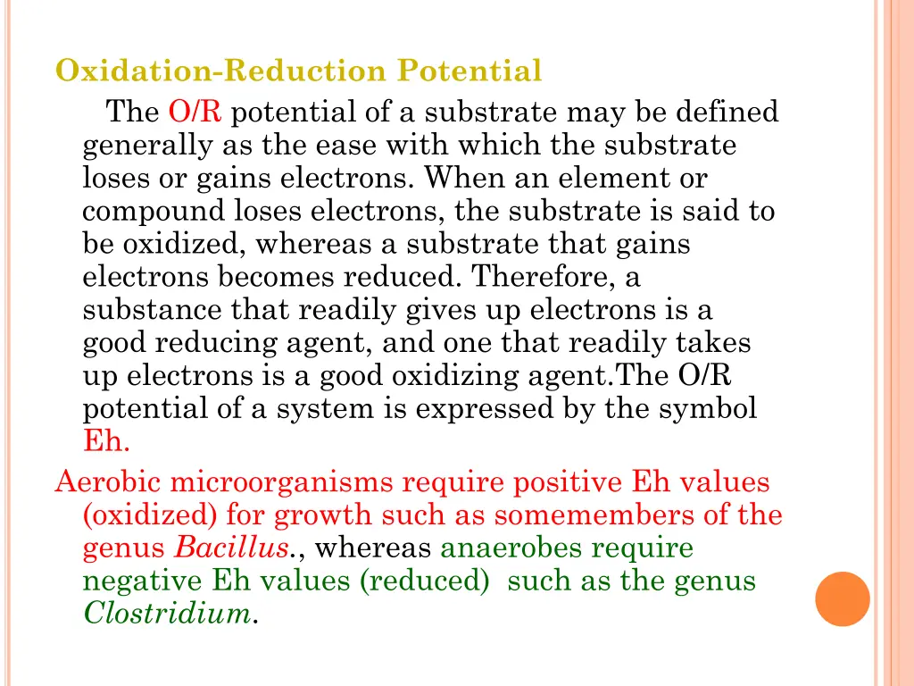 oxidation reduction potential the o r potential