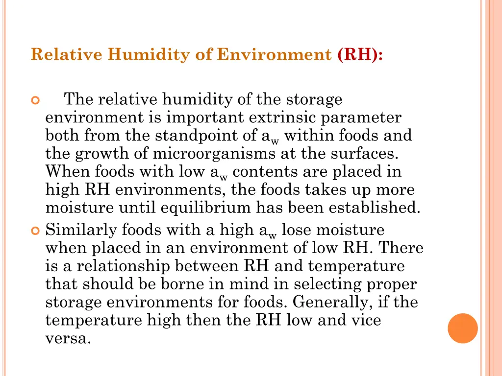 relative humidity of environment rh