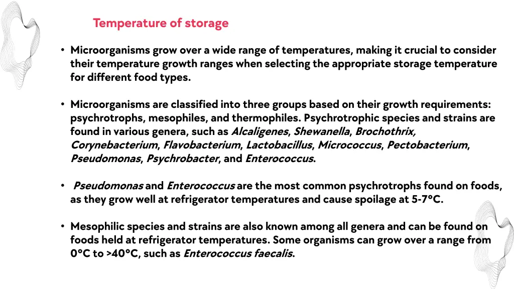 temperature of storage