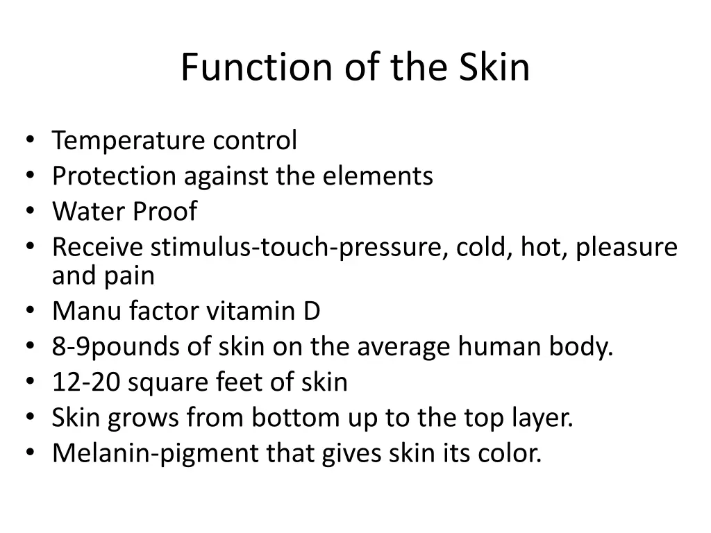 function of the skin