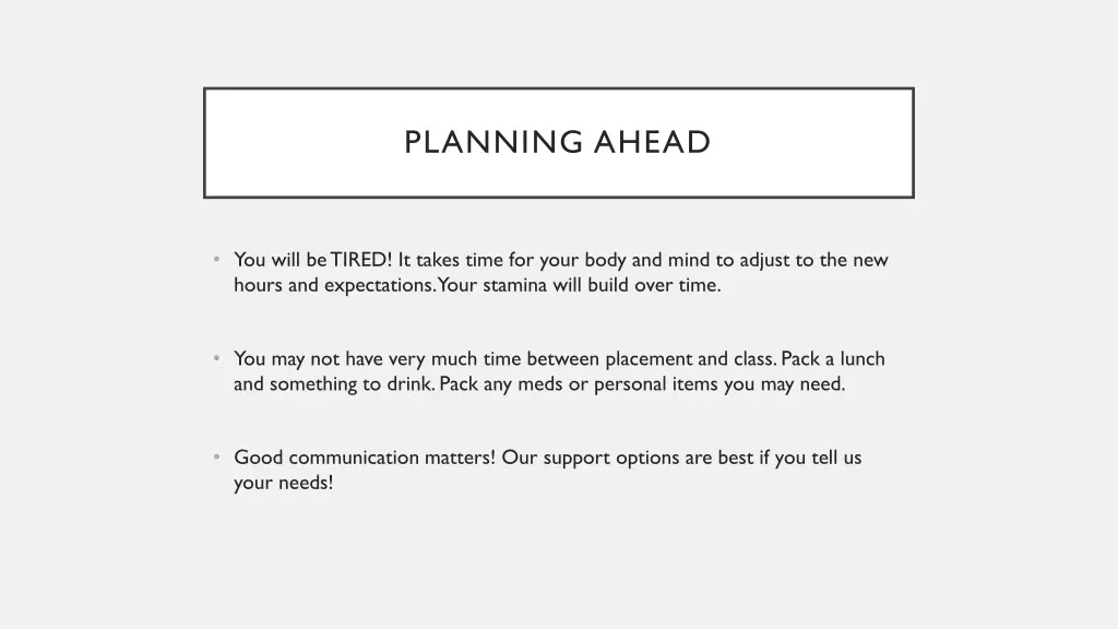 planning ahead