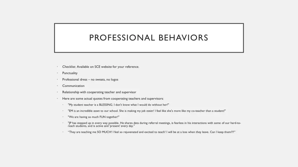 professional behaviors