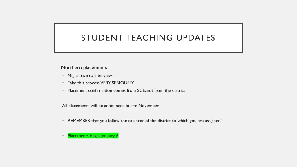 student teaching updates