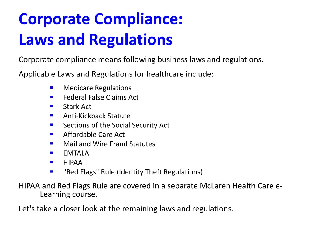 corporate compliance laws and regulations