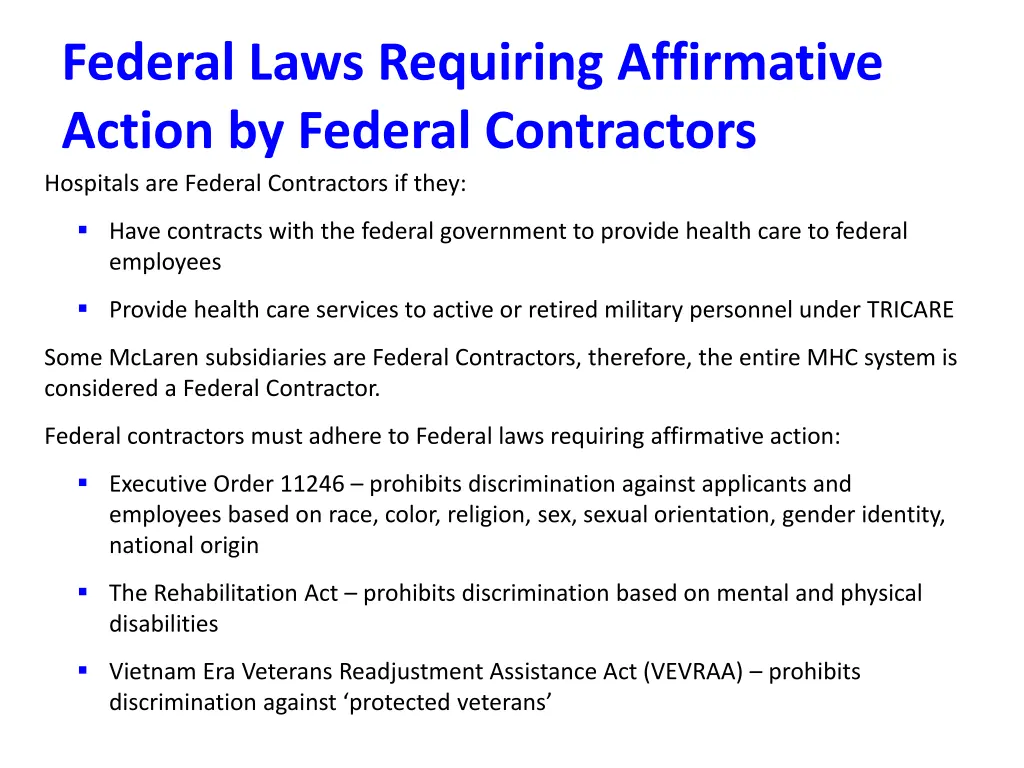 federal laws requiring affirmative action