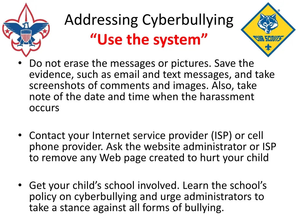 addressing cyberbullying use the system