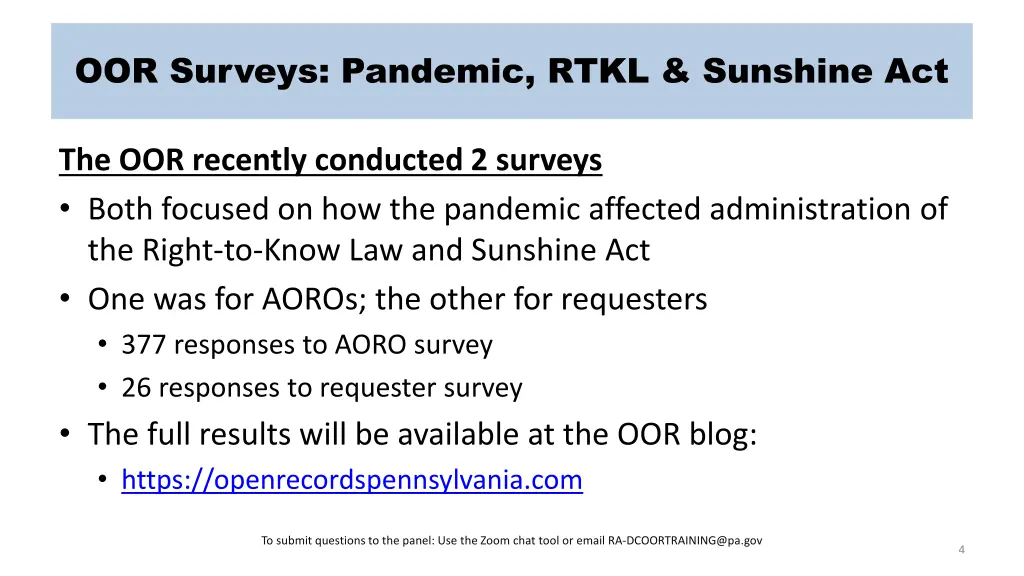 oor surveys pandemic rtkl sunshine act