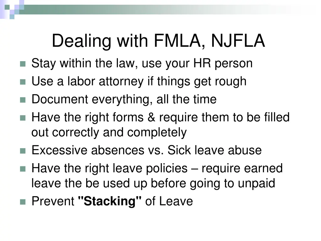 dealing with fmla njfla