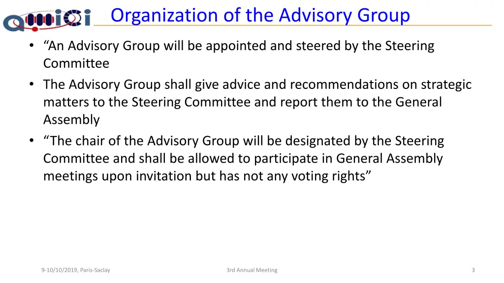 organization of the advisory group